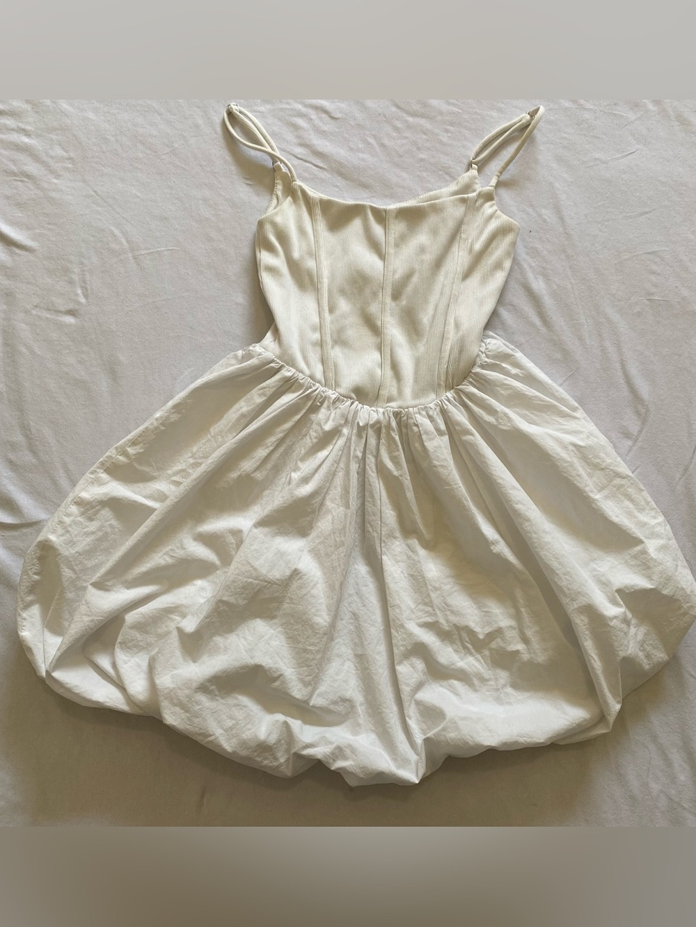 White Spaghetti Strap Bubble Hem Dress